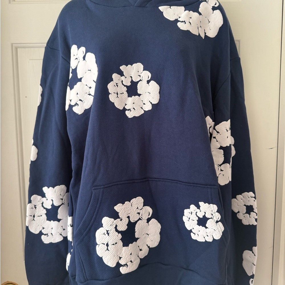 Navy Denim Tears Hoodie with White Accents